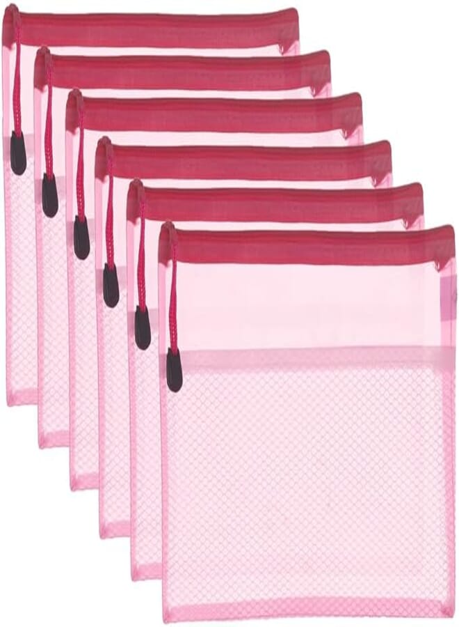 3A MS1008-A5 Plastic Zipper File 17 * 23 cm 6 Pieces - Pink